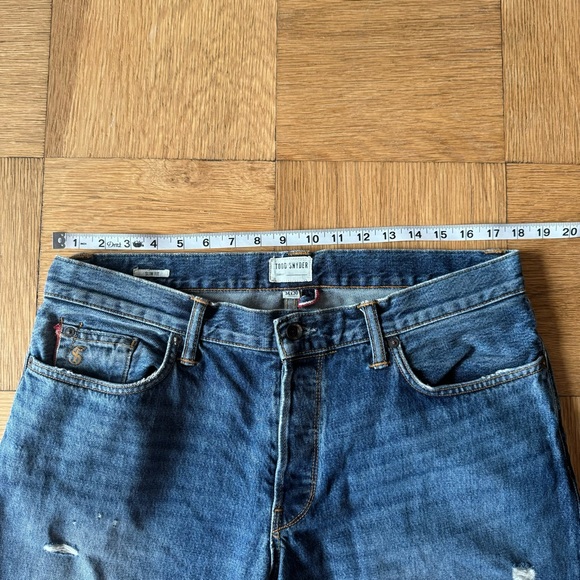 Todd Snyder 34x30 Mens Slim Fit Denim Jeans Blue Distressed Button Fly Selvedge - Picture 8 of 13